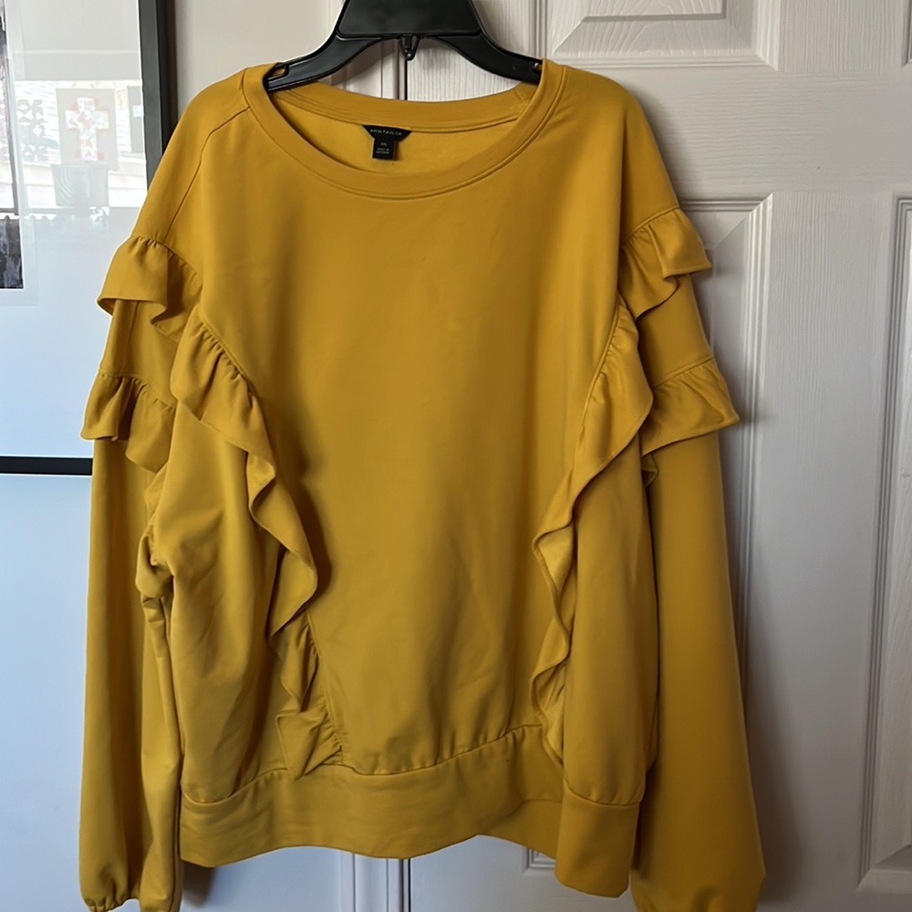 Ann Taylor Double Ruffle fancy Sweatshirt mustard yellow